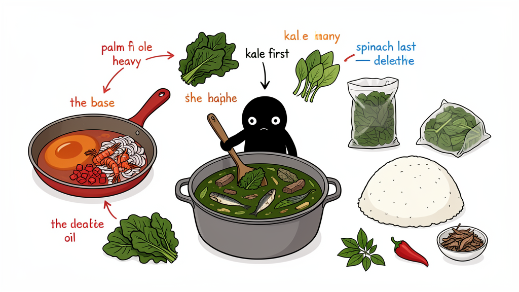 Vegetable soup with spinach, kale, and scent leaf